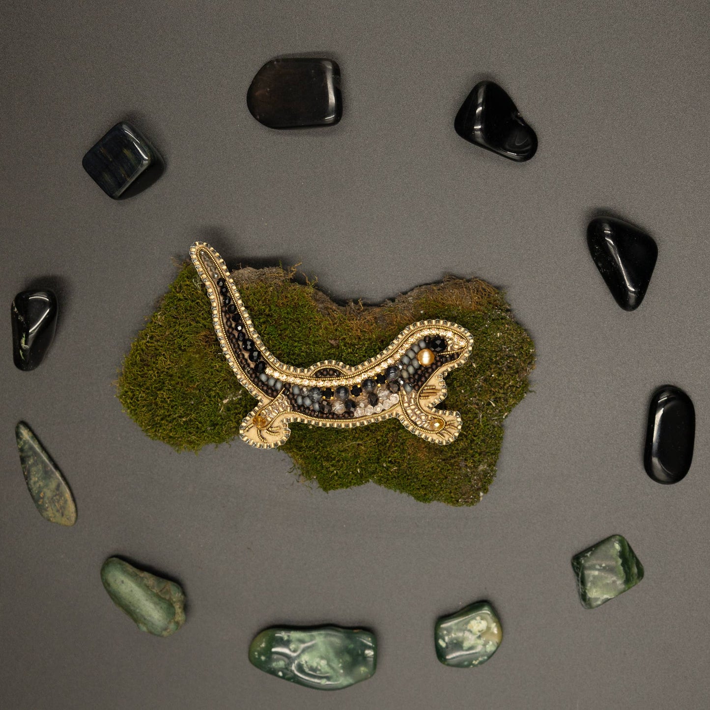 Bead Embroidery Kit: Gecko Brooch DIY Craft, Jewelry Making