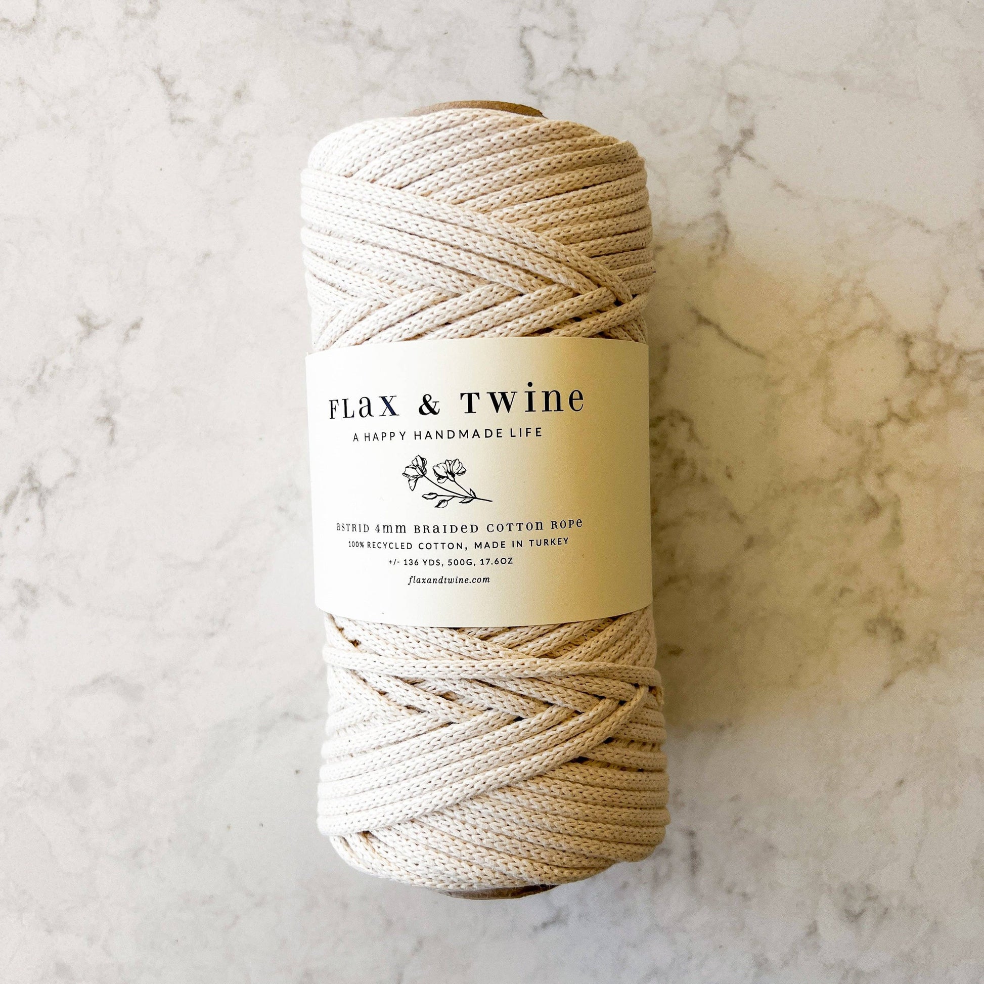 Flax & Twine-4mm Astrid Braided Cotton Rope-yarn-Parchment-gather here online