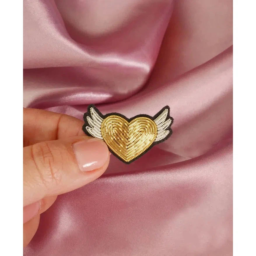 Malicieuse-Golden Winged Heart Embroidered Pin-accessory-gather here online