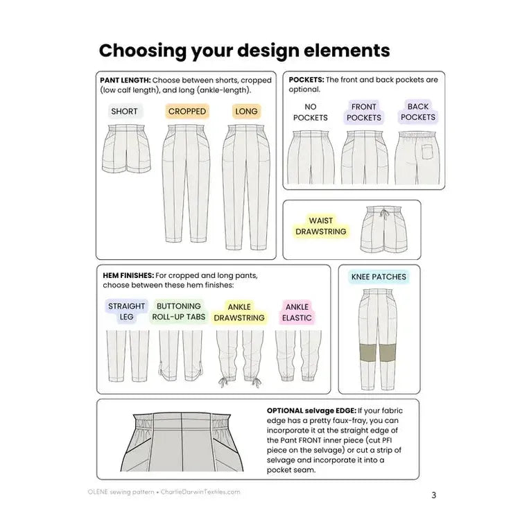 Charlie Darwin Textiles-Olene Pants Pattern-sewing pattern-gather here online