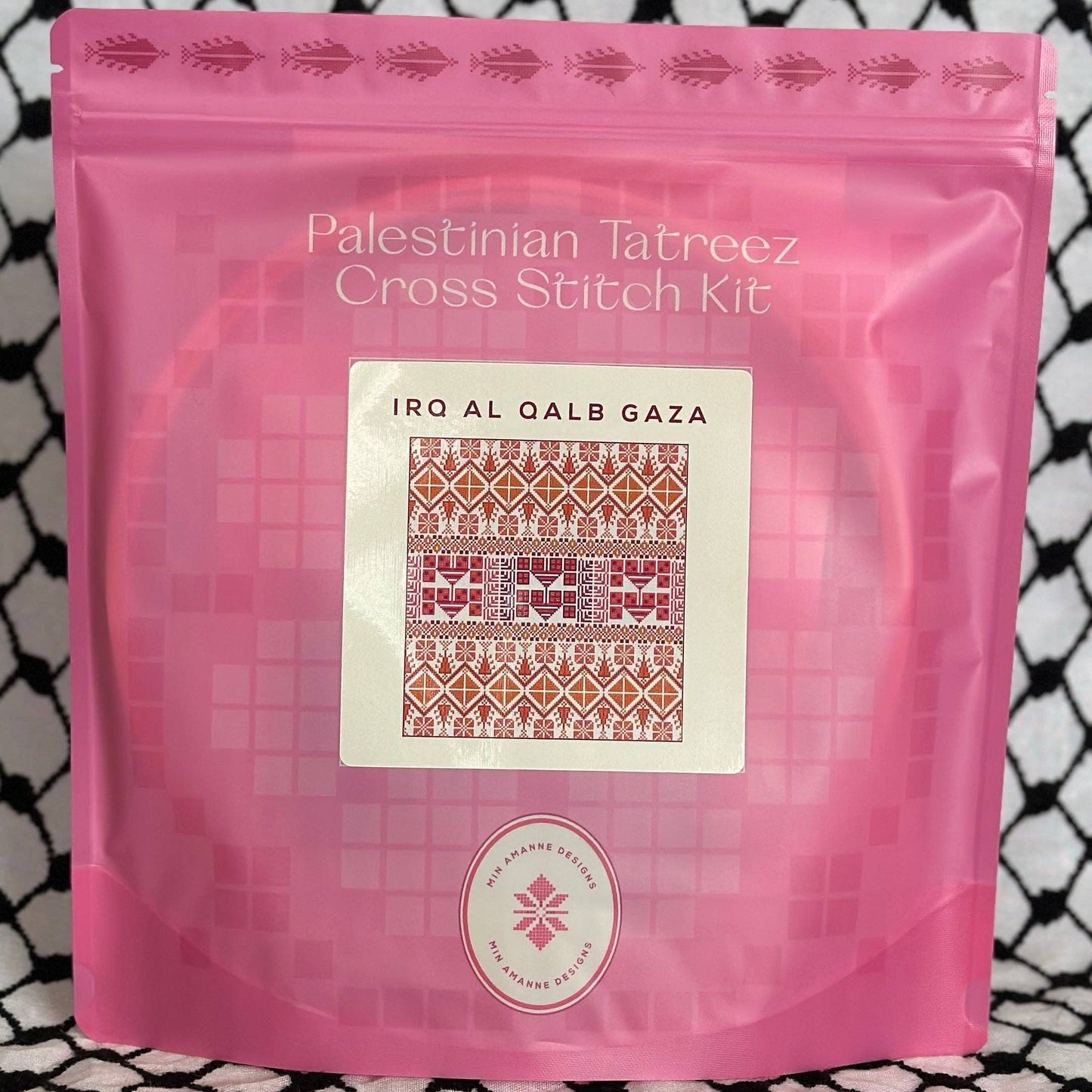 Min Amanne Tatreez Designs-Irq Al Qalb Gaza Tatreez Kit-xstitch kit-gather here online