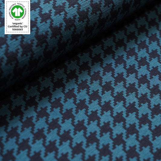 Organic Cotton Jacquard Knit - Petrol Houndstooth