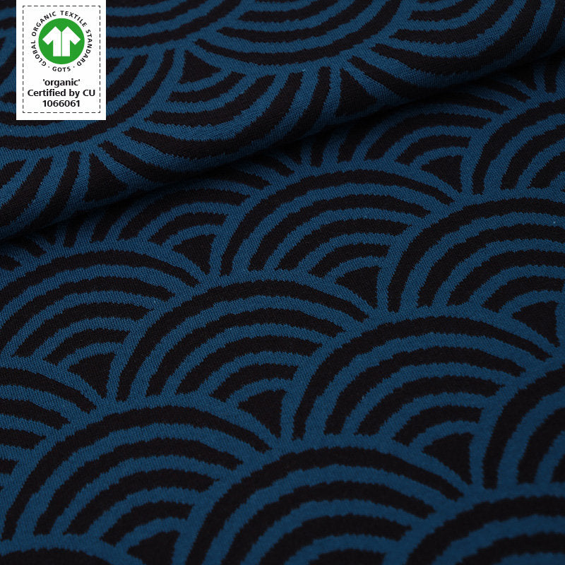 Stoffonkel-Organic Cotton Jacquard Knit - Black & Blue Rainbow-fabric-gather here online