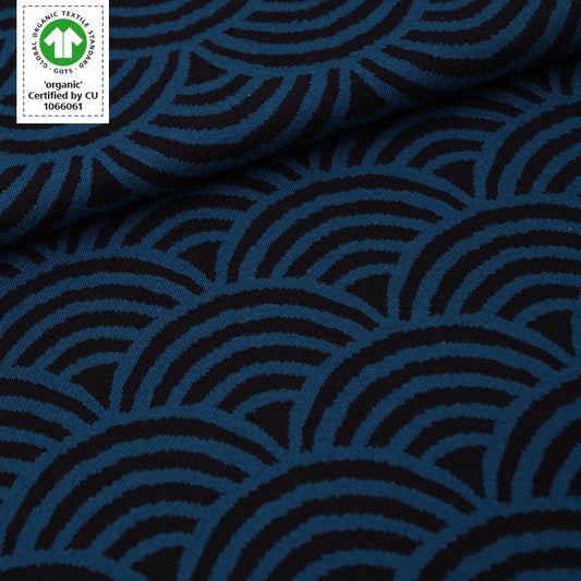 Organic Cotton Jacquard Knit - Black & Blue Rainbow