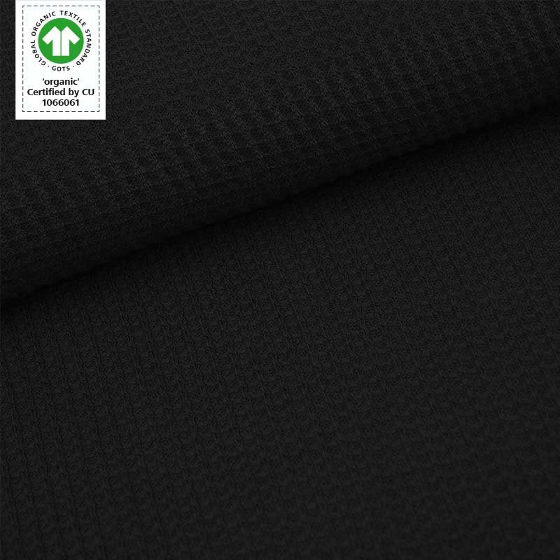 Stoffonkel-Organic Cotton Waffle Knit - Black-fabric-gather here online