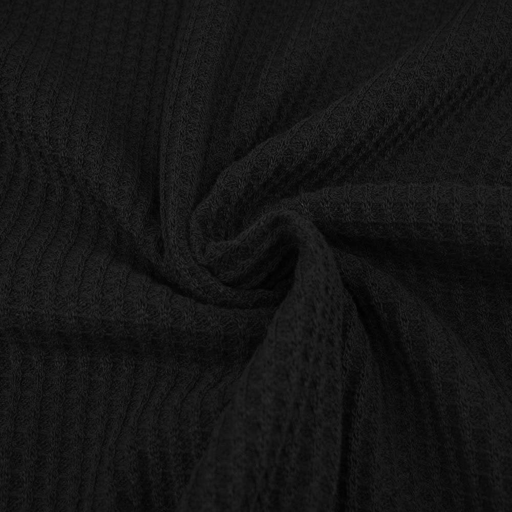 Stoffonkel-Organic Cotton Waffle Knit - Black-fabric-gather here online