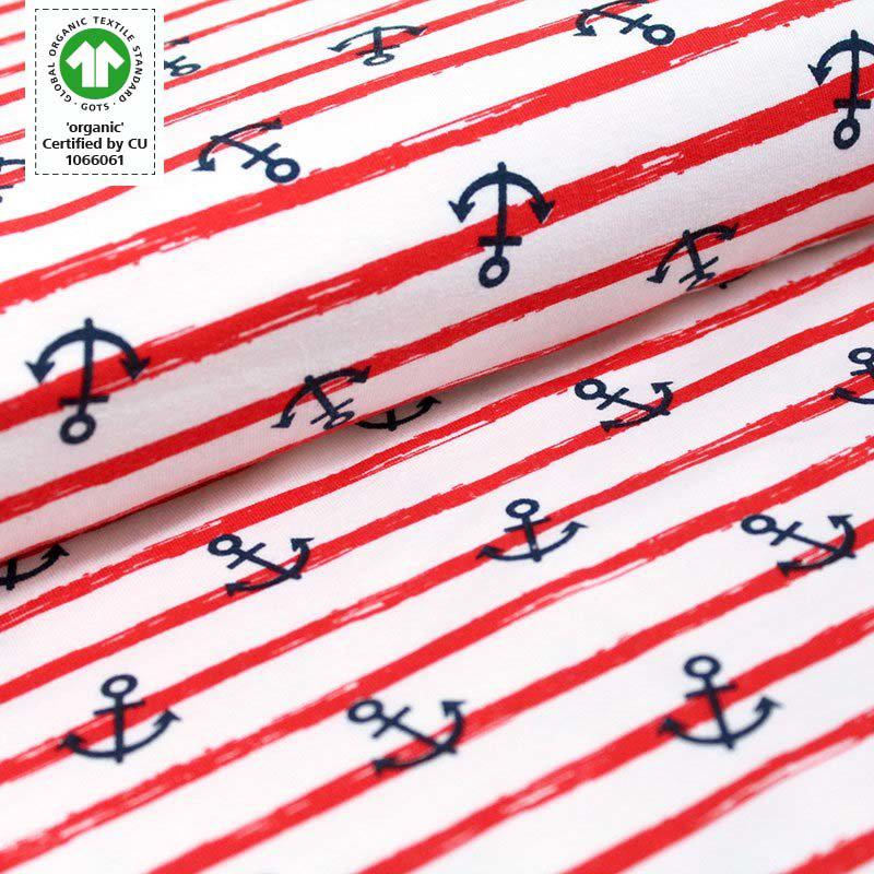 Stoffonkel-Organic Jersey Anker Rot (Red Anchor)-fabric-gather here online