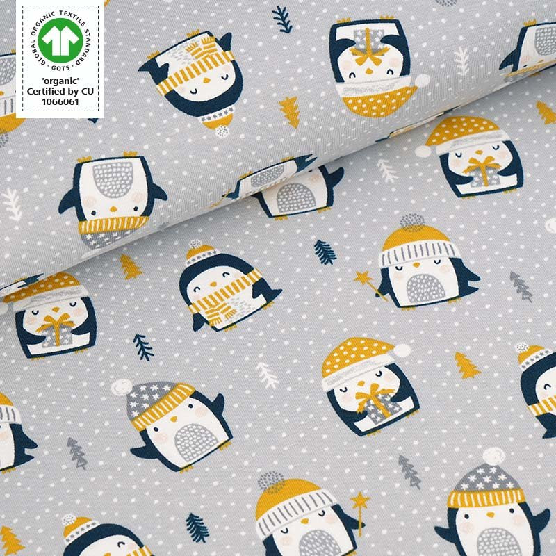 Stoffonkel-Organic Jersey - Penguins in the Snow-fabric-gather here online