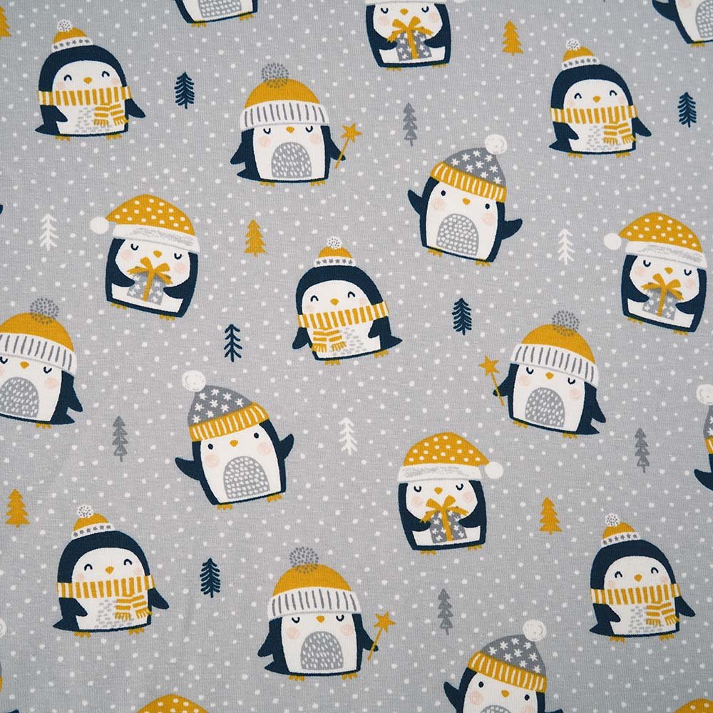 Stoffonkel-Organic Jersey - Penguins in the Snow-fabric-gather here online