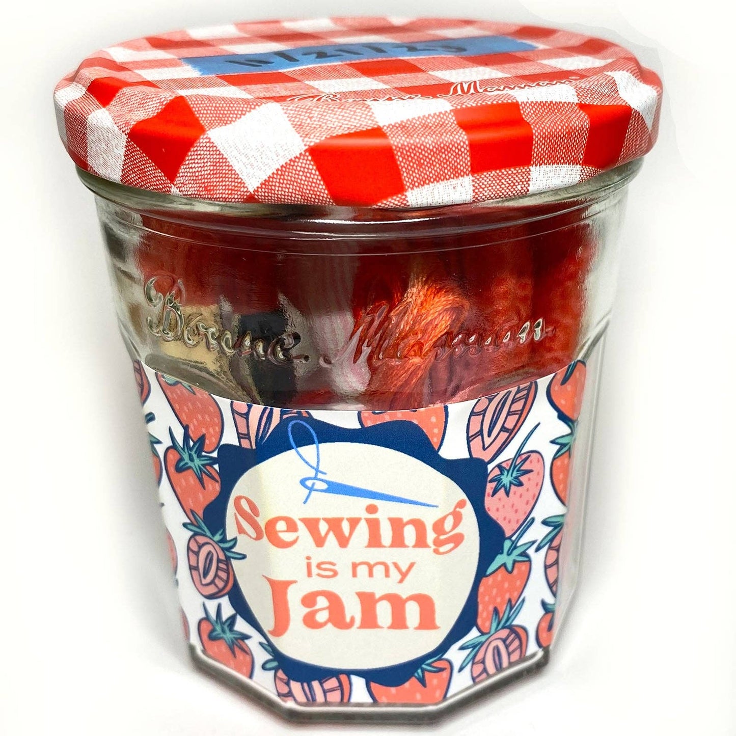 Keller Design Co.-Sewing is My Jam Jar Embroidery Kit - Red Strawberry-embroidery kit-gather here online