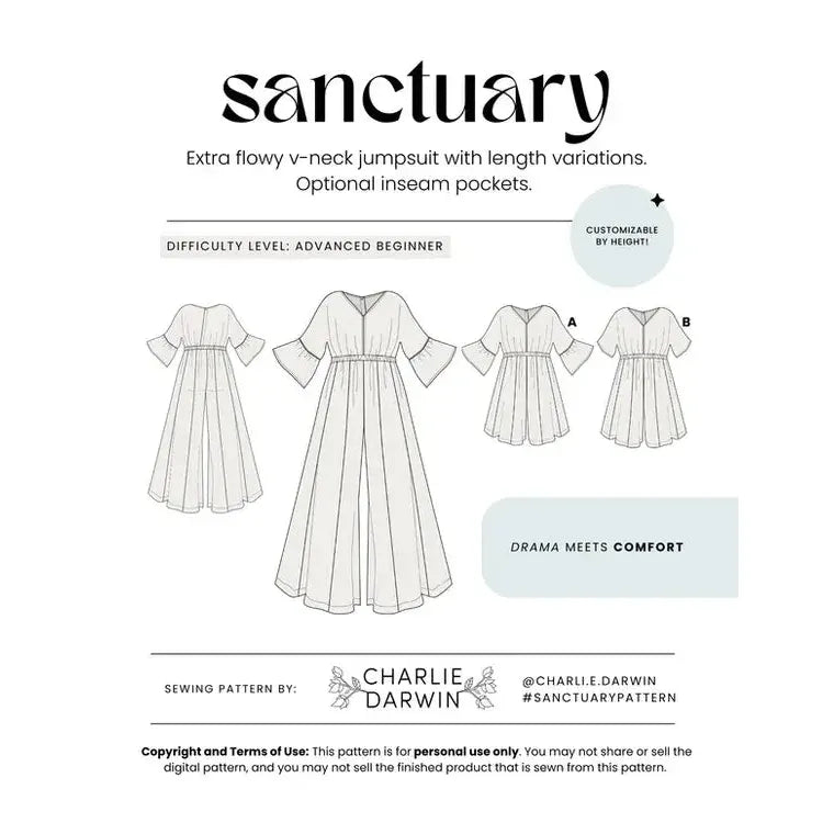 Charlie Darwin Textiles-Sanctuary Jumpsuit Pattern-sewing pattern-gather here online