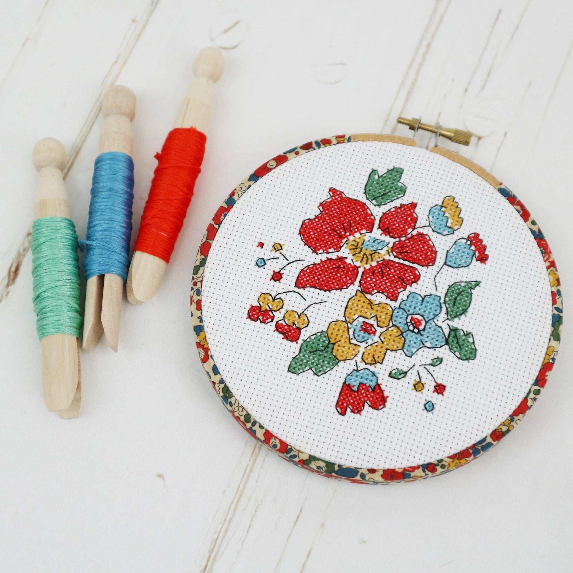 Stitchkits Crafts-Floral Cross Stitch Kit, 5" Hoop-xstitch kit-gather here online