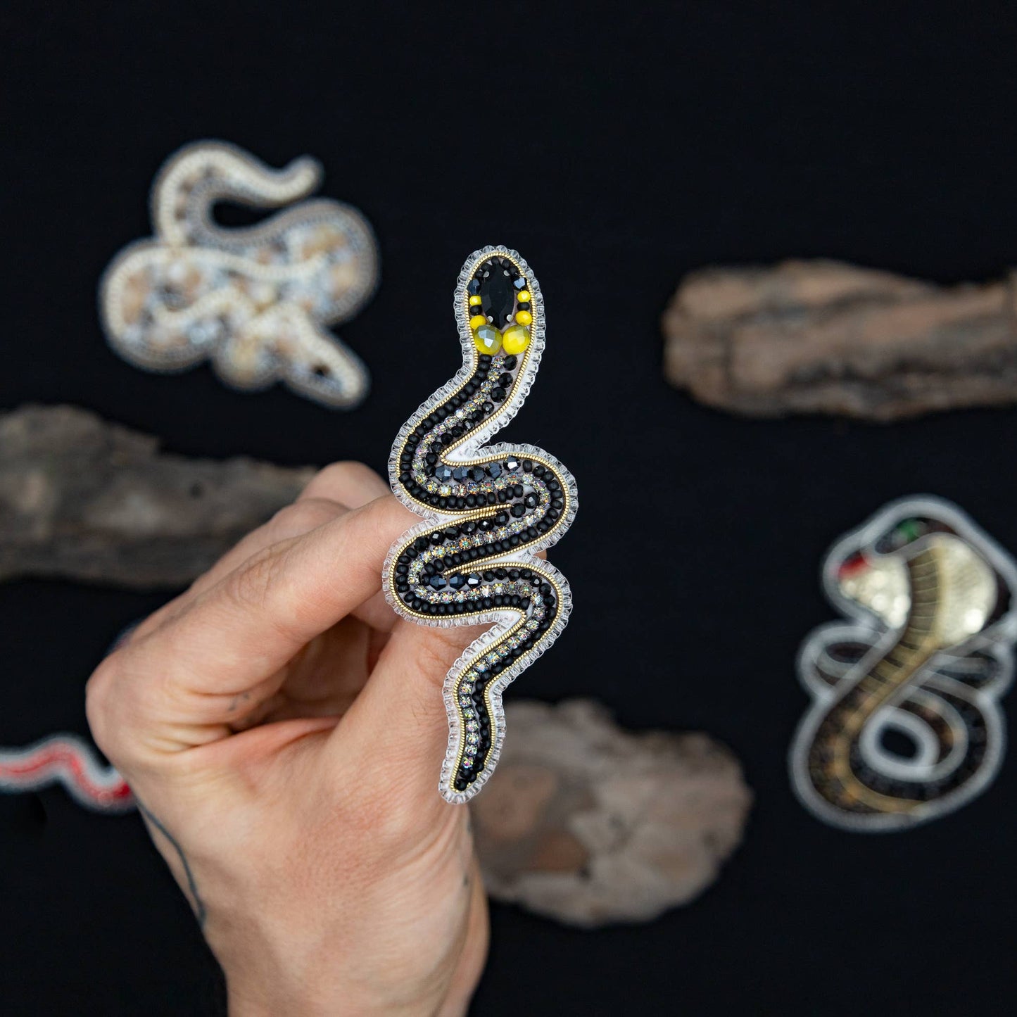 Bead Embroidery Kit: Grass Snake Brooch DIY Craft Set