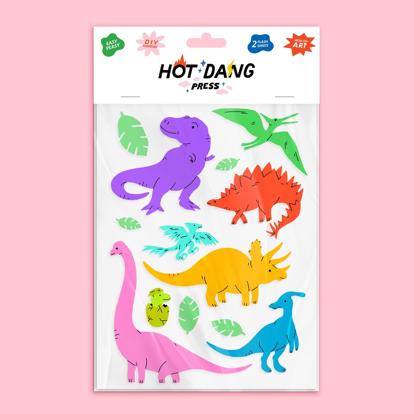 Hot Dang Press-All Dinos Iron-On Transfer Sheet Set-patches + pins-gather here online