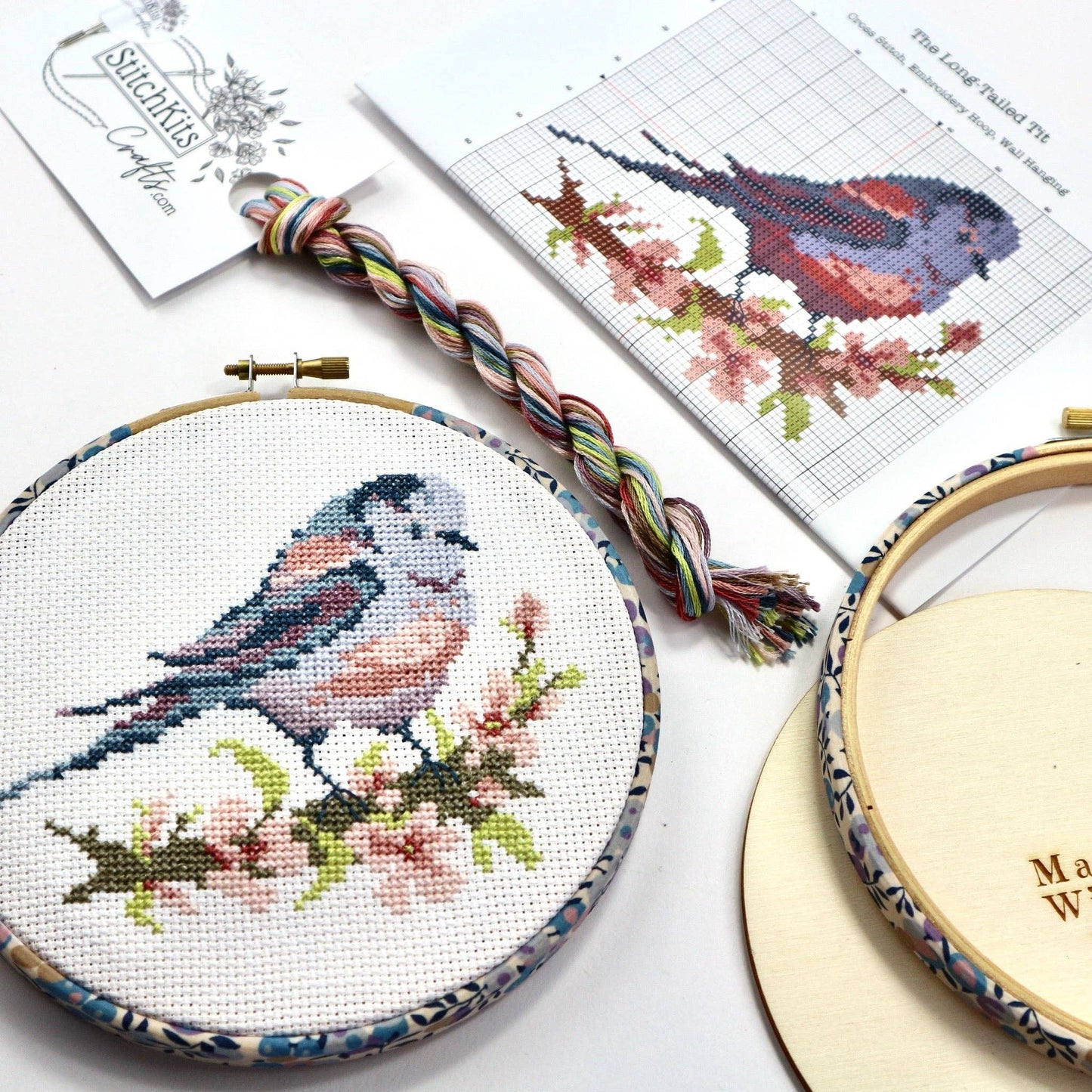 Stitchkits Crafts-Long-Tailed Tit With Pink Blossom Cross Stitch Kit-xstitch kit-gather here online