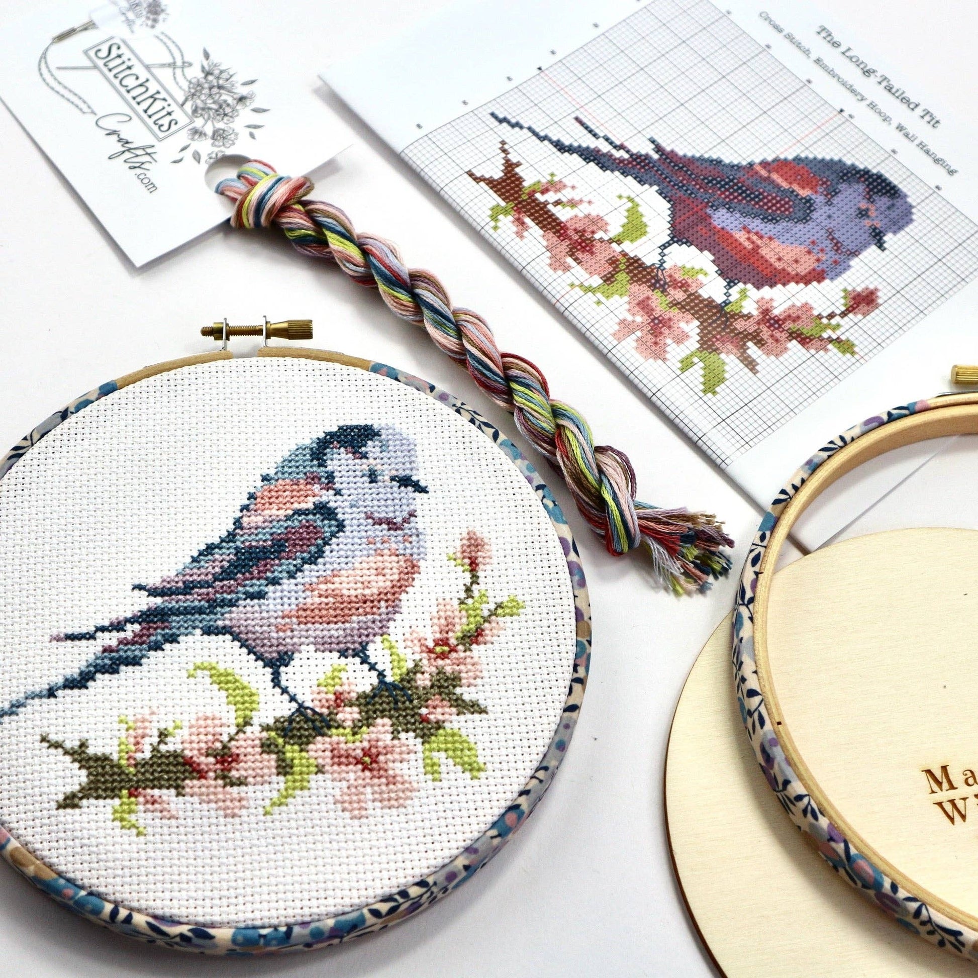 Stitchkits Crafts-Long-Tailed Tit With Pink Blossom Cross Stitch Kit-xstitch kit-gather here online