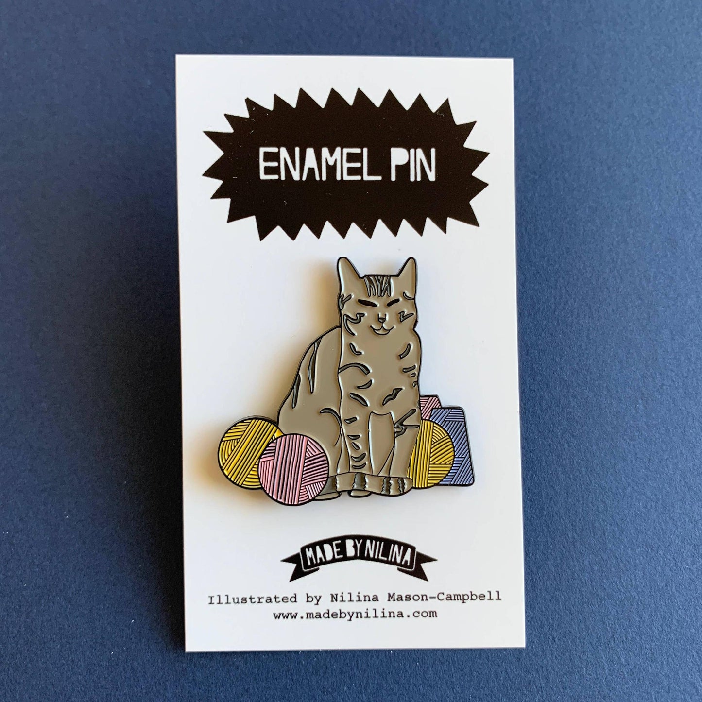 Made by Nilina-Brown Tabby Yarn Cat Enamel Pin-patches + pins-gather here online