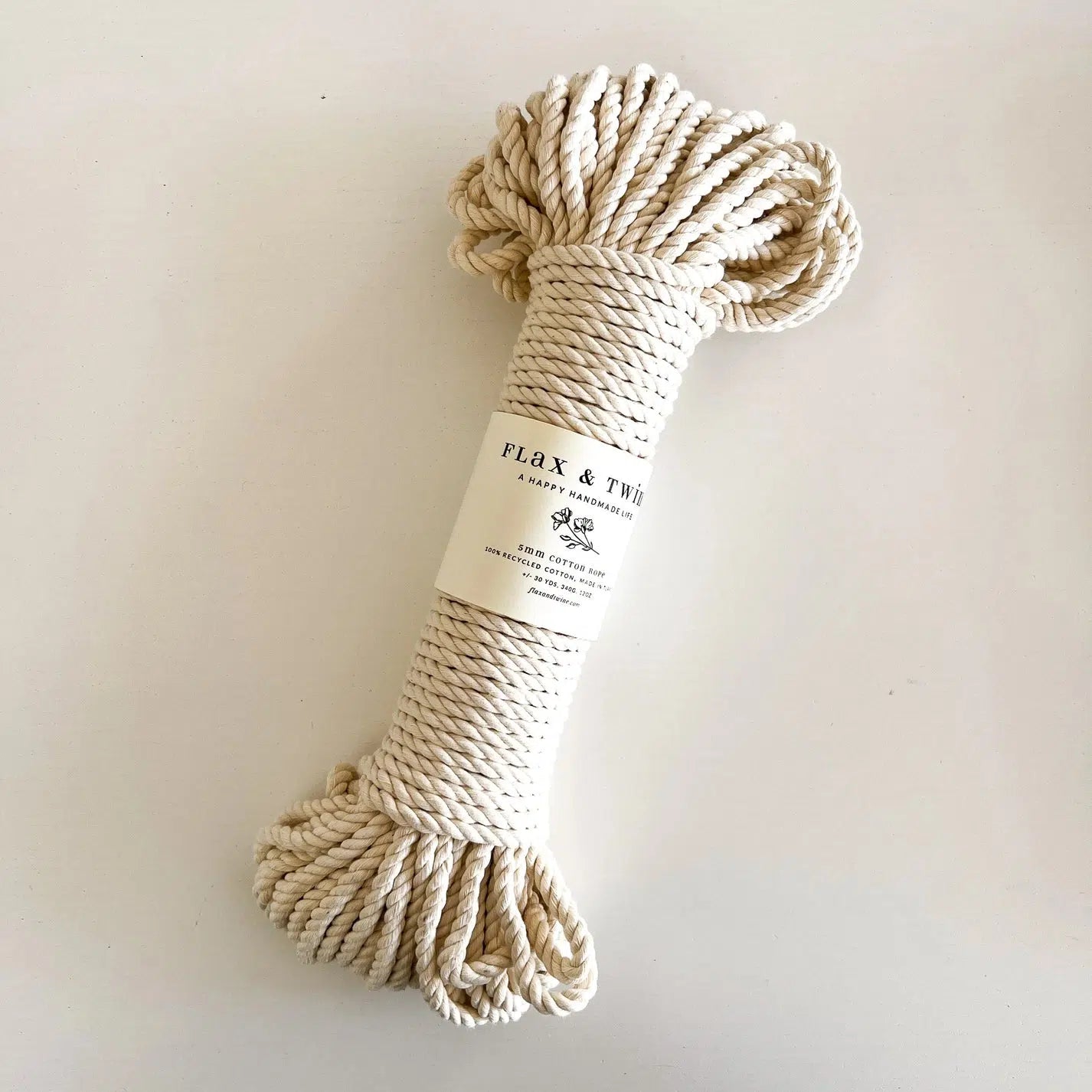 Flax & Twine-Recycled 5mm Cotton Rope - Parchment-yarn-gather here online