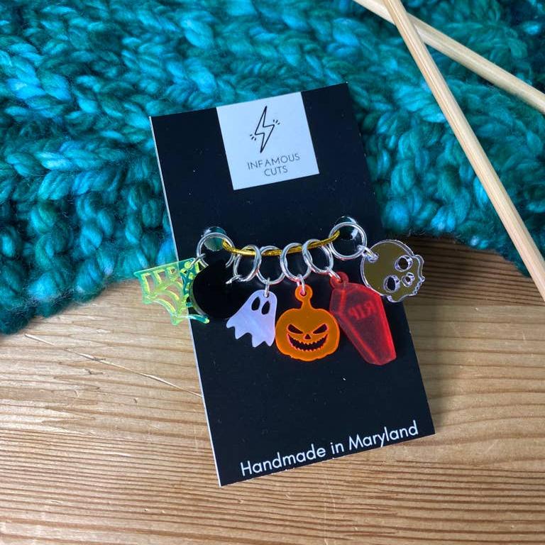 Infamous Cuts-Spooky Halloween Stitch Marker Set-knitting notion-gather here online