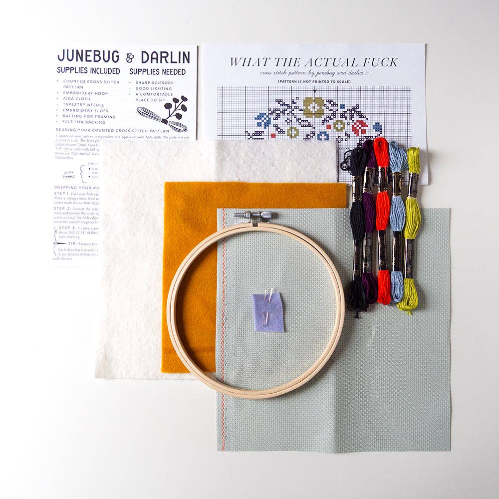 Junebug and Darlin-What the Actual Fuck, 6" Cross Stitch Kit-xstitch kit-gather here online