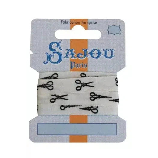 Sajou-Sajou Cotton Ribbon Card - Scissors 1M-trim-Black-gather here online