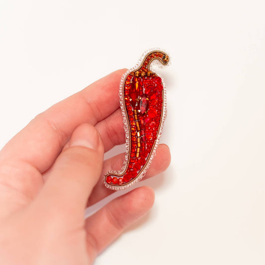 Bead Embroidery Brooch Kit: Chili Pepper DIY Craft