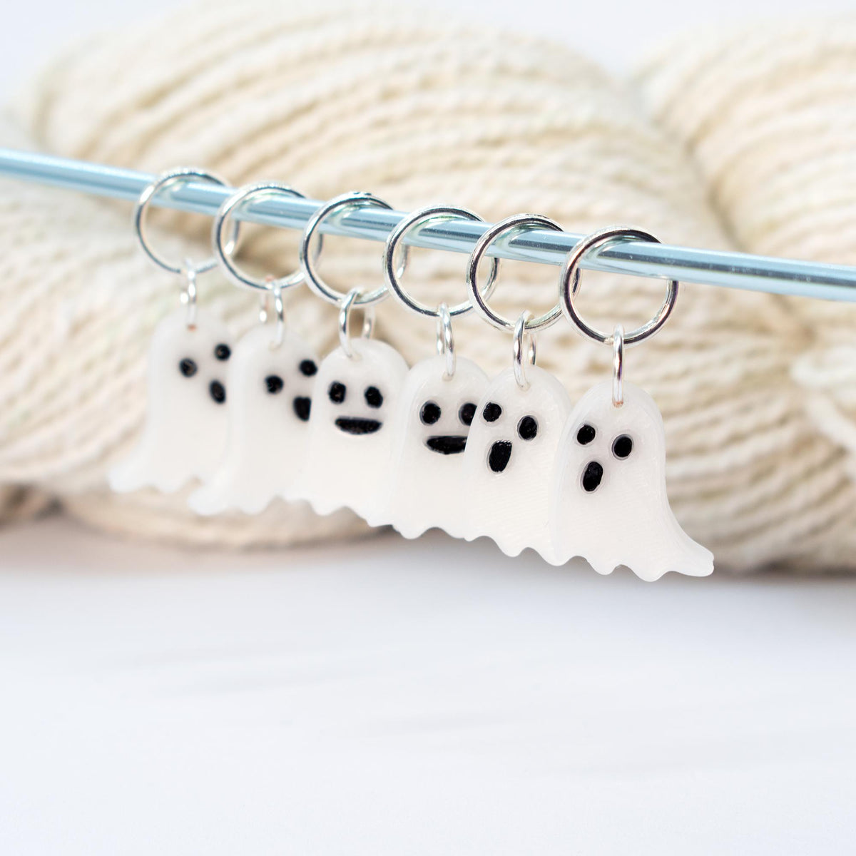 Blue Bird Makery-Friendly Ghosts Glow-In-The-Dark Stitch Marker Set-knitting notion-gather here online