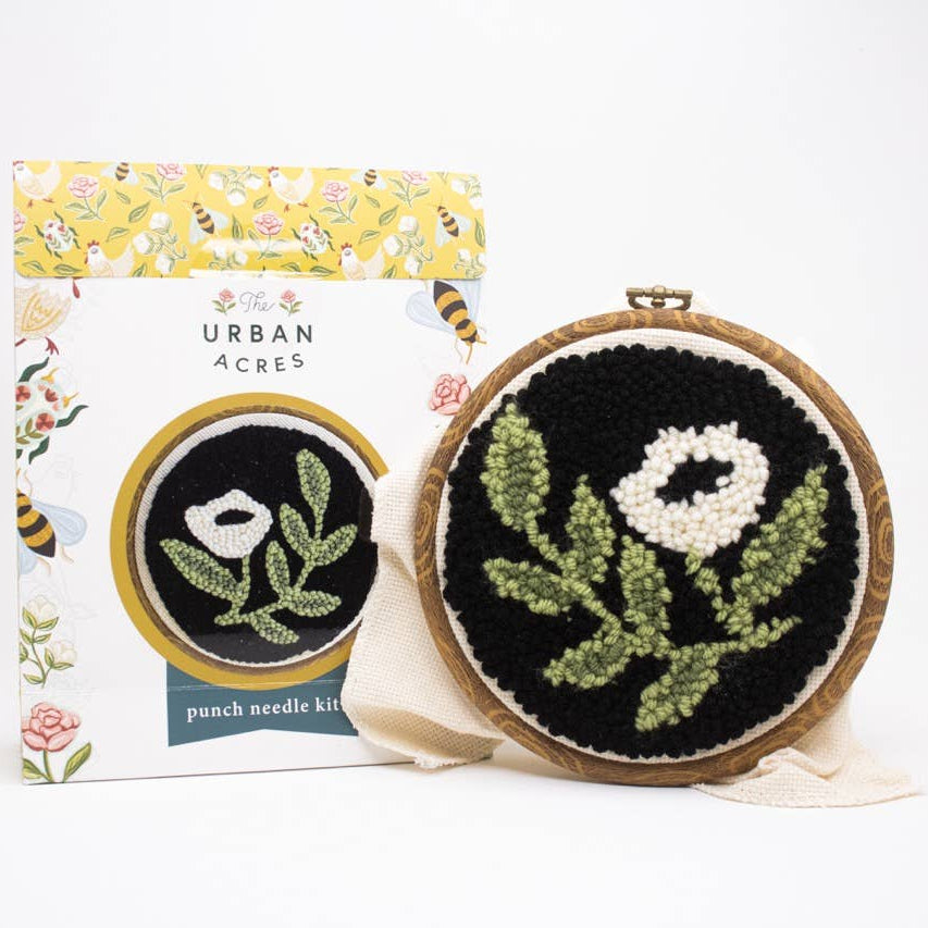 The Urban Acres-Black Floral Punch Needle Kit-craft kit-gather here online