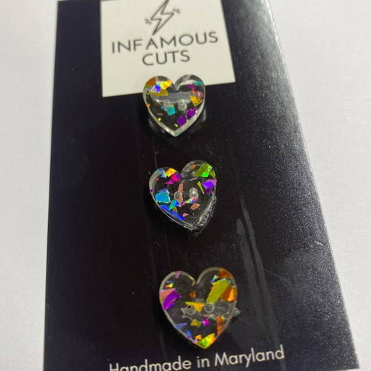 Infamous Cuts-1/2" Confetti Glitter Heart Acrylic Button Card-button-gather here online