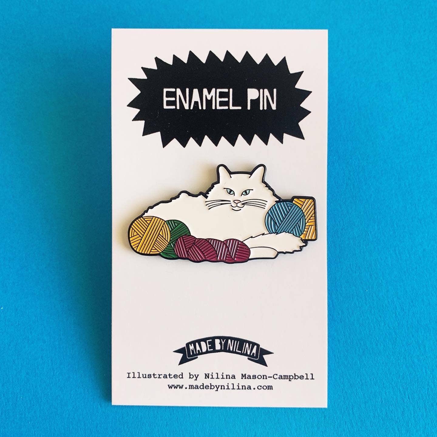 Made by Nilina-White Yarn Cat Enamel Pin-patches + pins-gather here online