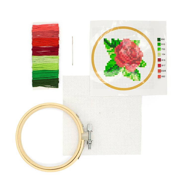 Kikkerland-Mini Cross Stitch Embroidery Kit - Rose-xstitch kit-gather here online