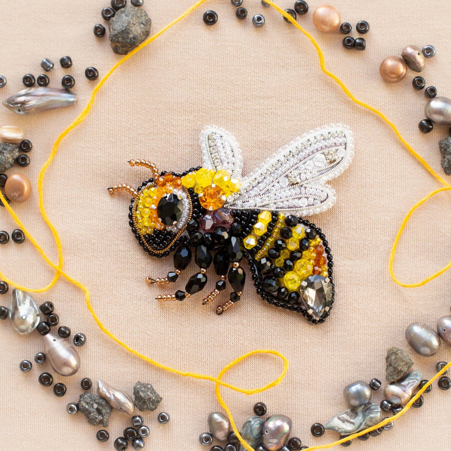 Bee Bead Embroidery Kit: DIY Brooch/Pendant Craft