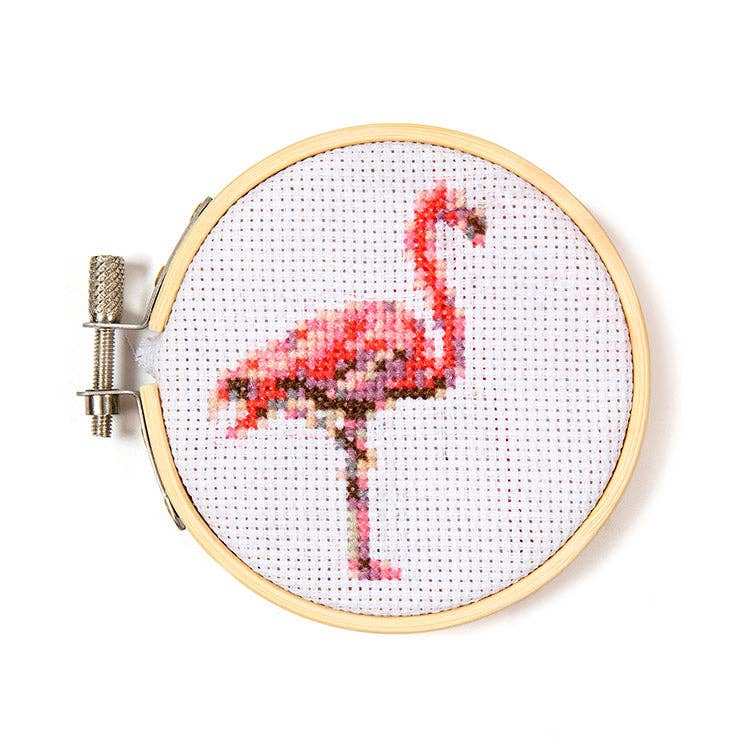 Kikkerland-Mini Cross Stitch Embroidery Kit Flamingo-xstitch kit-gather here online