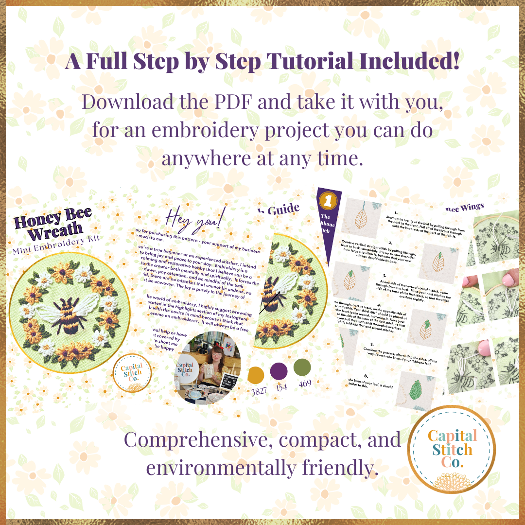 Honey Bee Wreath Mini Embroidery Kit