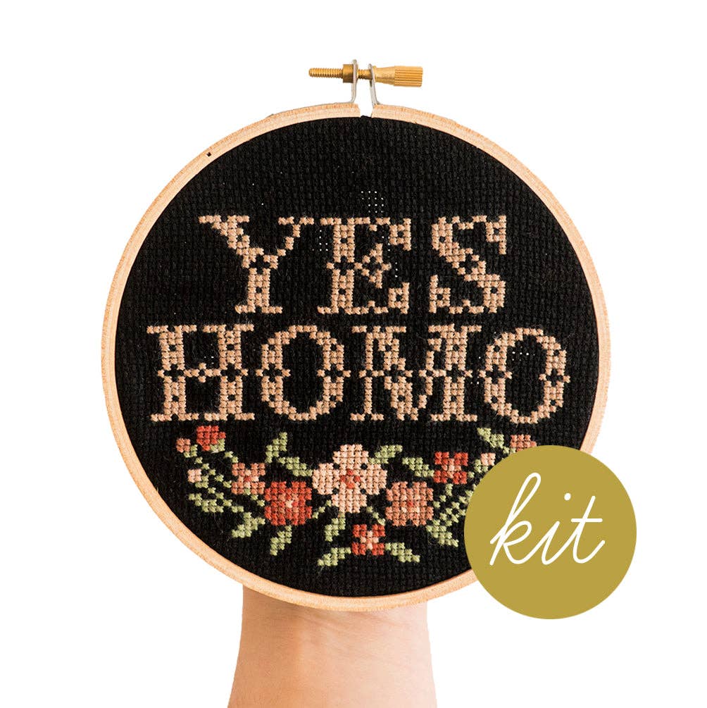 Junebug and Darlin-Yes Homo, 5" Cross Stitch Kit-xstitch kit-gather here online