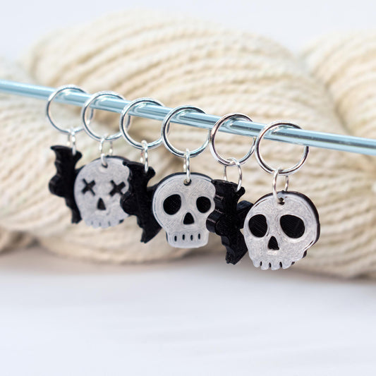 Blue Bird Makery-Spooky Skulls & Bats Stitch Marker Set-knitting notion-gather here online