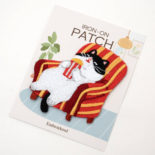 U PLUS INC-Red Sofa Cat Iron-On Patch-patches + pins-gather here online