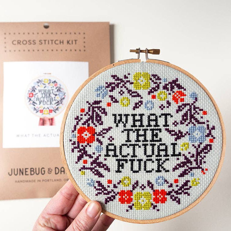 Junebug and Darlin-What the Actual Fuck, 6" Cross Stitch Kit-xstitch kit-gather here online