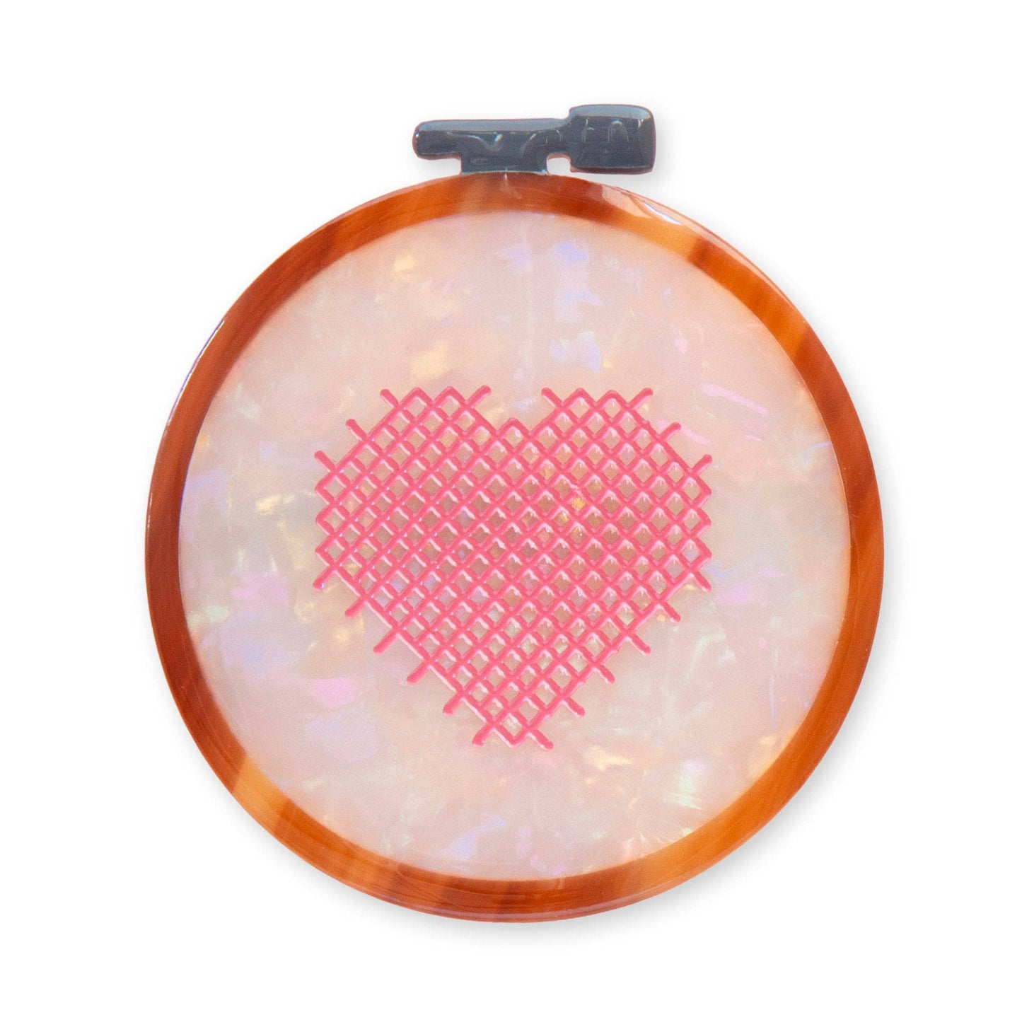 Sarah Hearts-Cross Stitch Embroidery Hoop French Barrette Hair Clip-accessory-gather here online