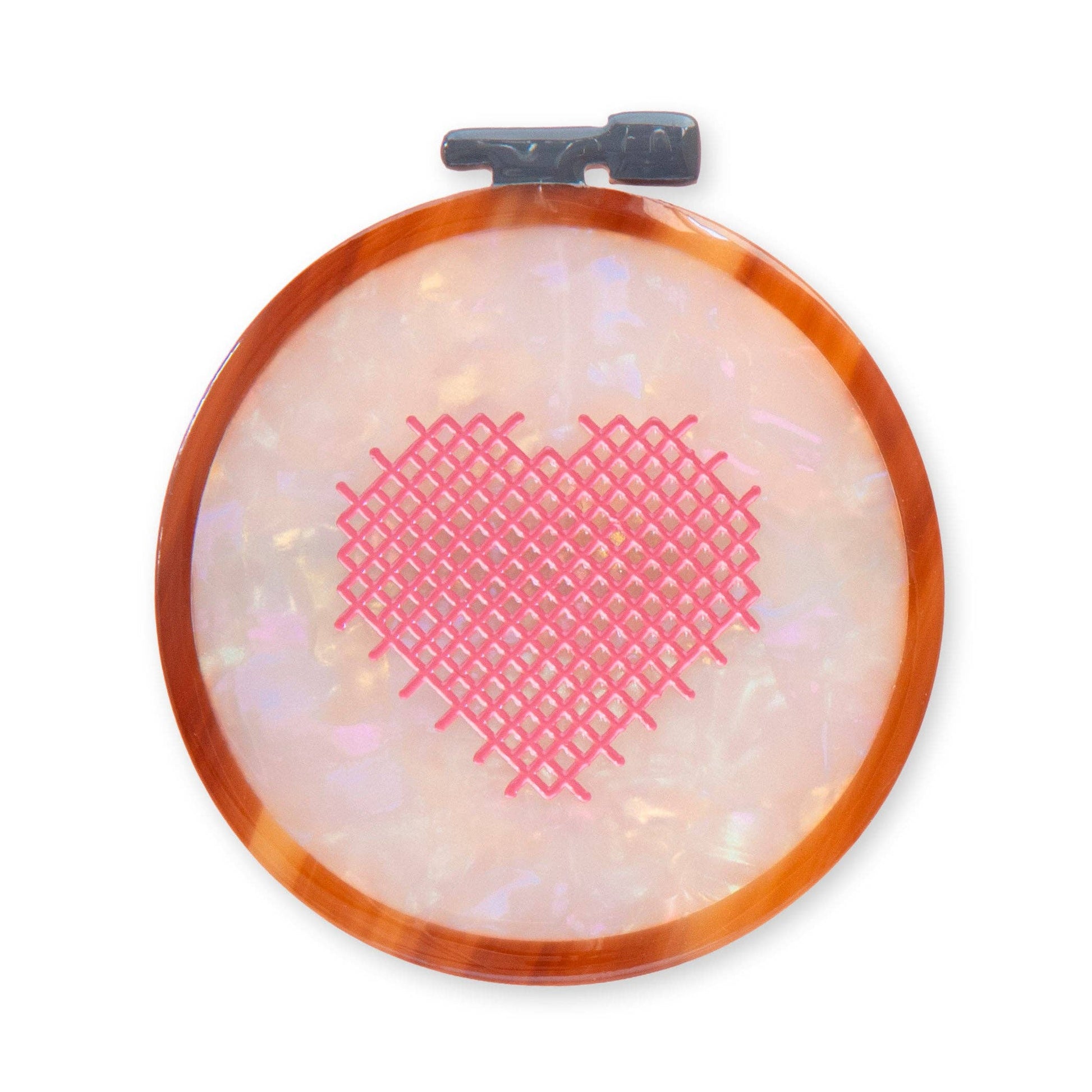 Sarah Hearts-Cross Stitch Embroidery Hoop French Barrette Hair Clip-accessory-gather here online