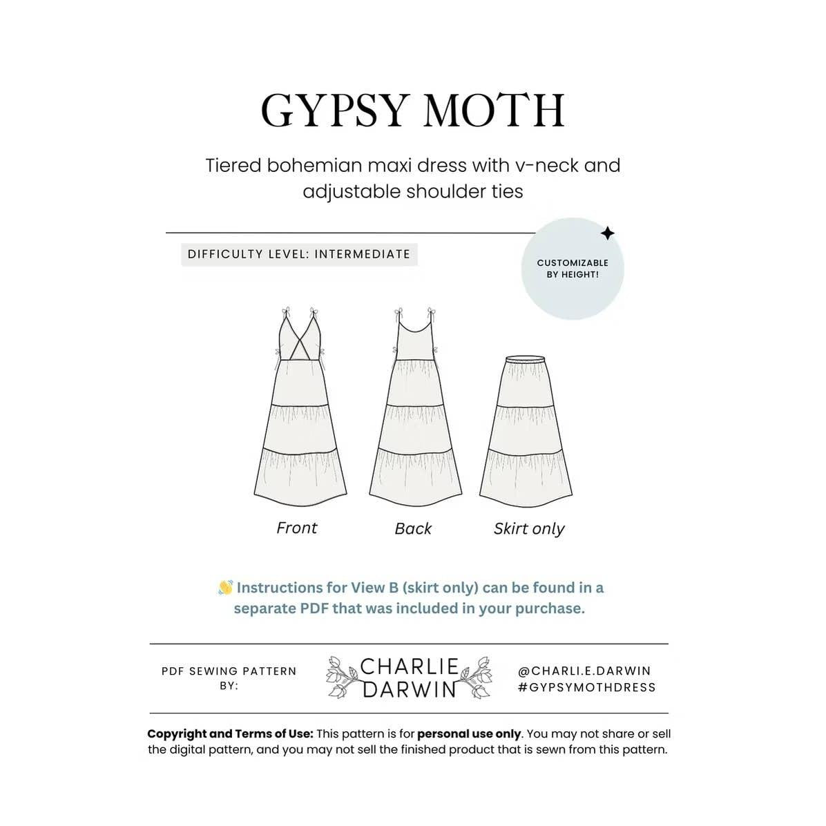 Charlie Darwin Textiles-Gypsy Moth Maxi Dress Pattern-sewing pattern-gather here online