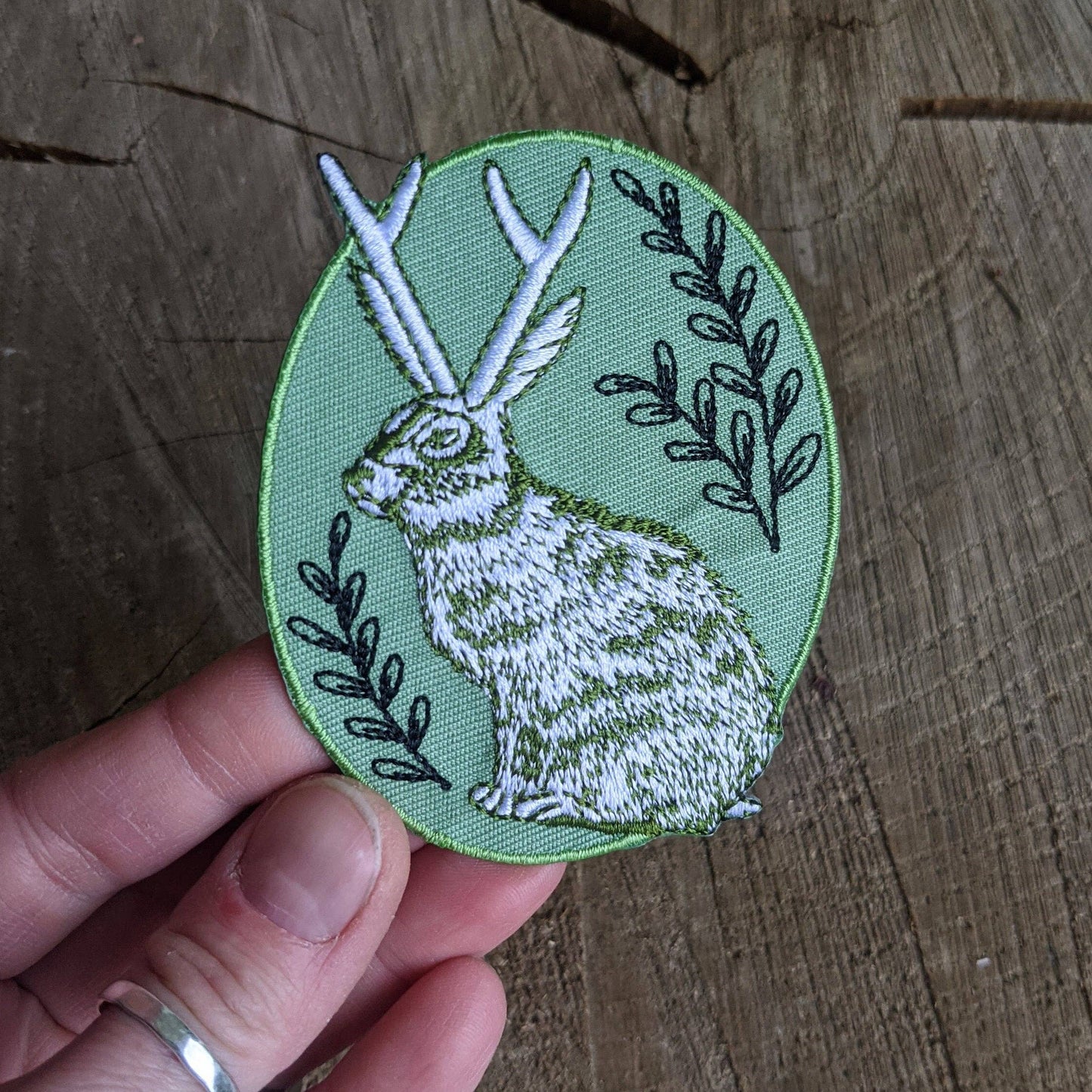 ilikesara-Jackalope Green Oval Iron-On Patch-patches + pins-gather here online