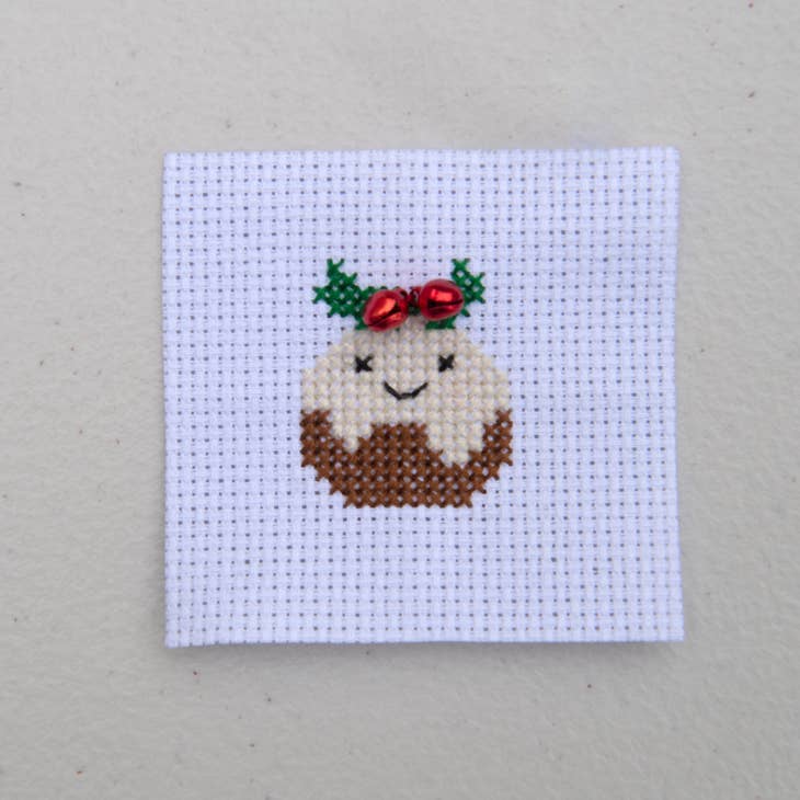 Marvling Bros-Kawaii Christmas Pudding Mini Cross Stitch Kit in a Matchbox-xstitch kit-gather here online