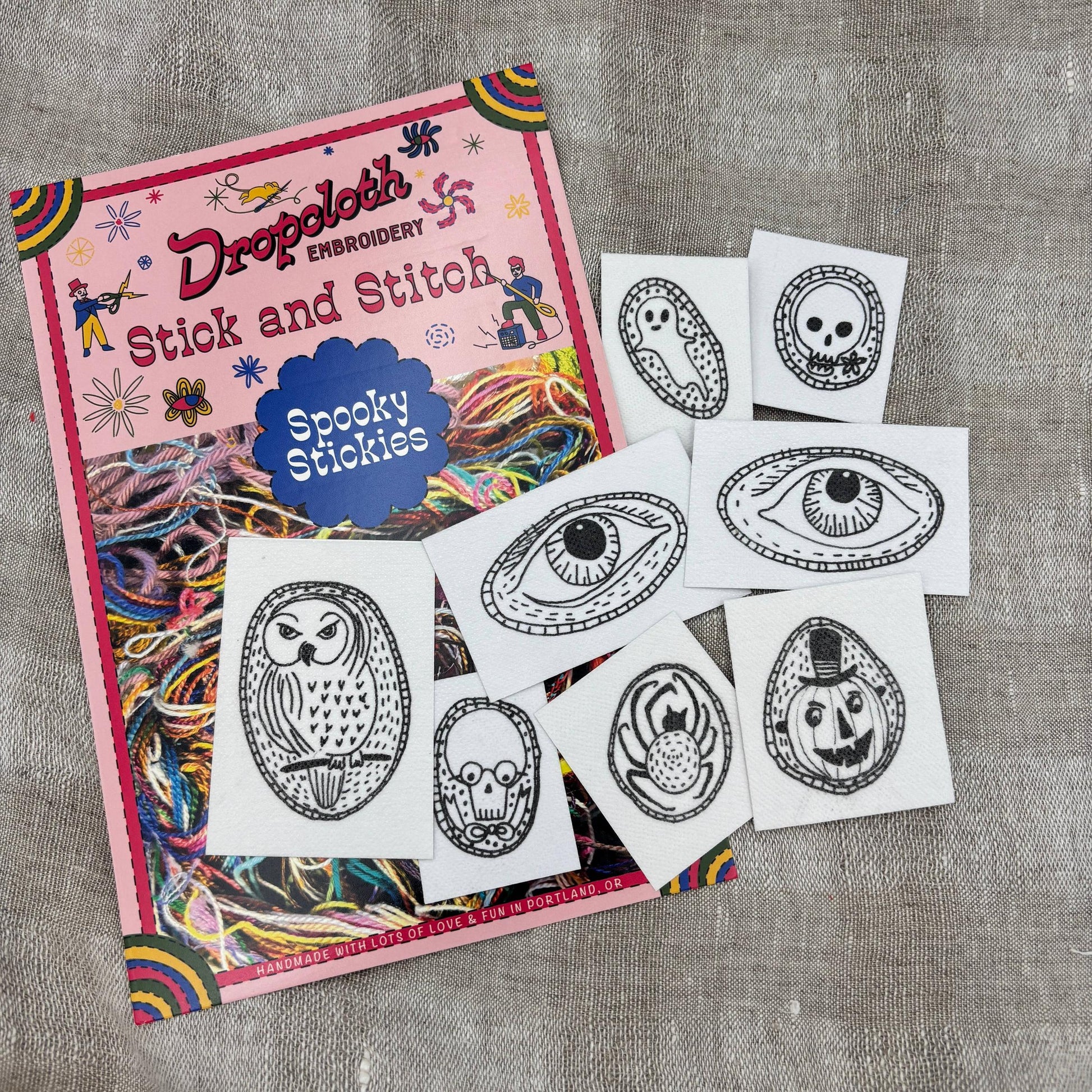 Dropcloth Samplers-Spooky Stickies Stick and Stitch Set-embroidery pattern-gather here online
