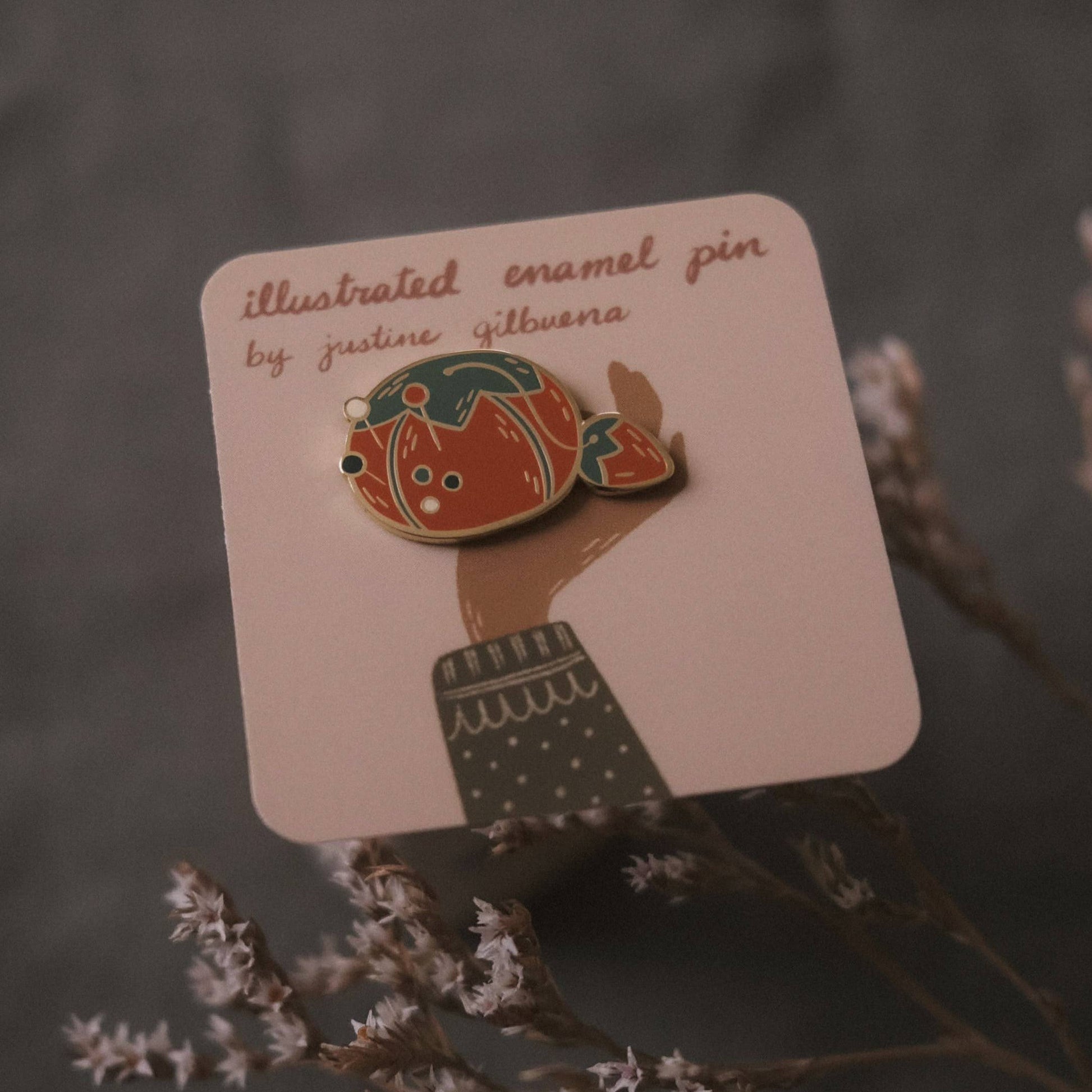 Justine Gilbuena-Tomato Pin Cushion Enamel Pin-patches + pins-gather here online