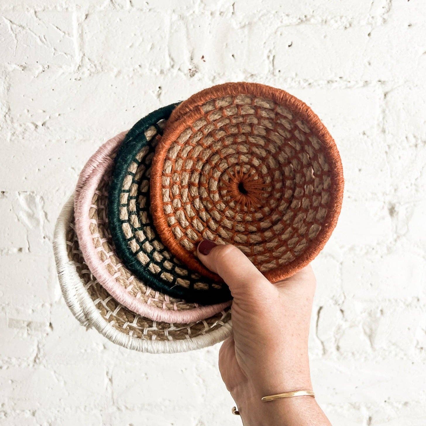 Flax & Twine-Naomi Mini Bowls - Stack of 4, Group Kit-craft kit-Ivory, Blush, Spruce, Rust-gather here online