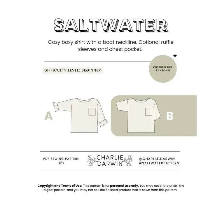 Charlie Darwin Textiles-Saltwater Shirt Pattern-sewing pattern-gather here online