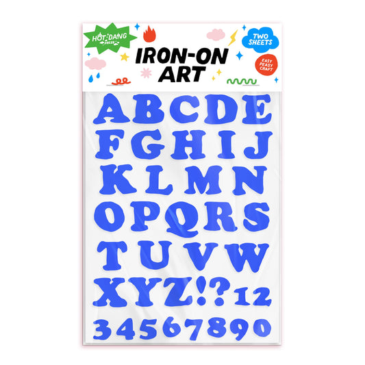Hot Dang Press-Wonky Alphabet Blue Iron-On Transfer Sheet Set-patches + pins-gather here online