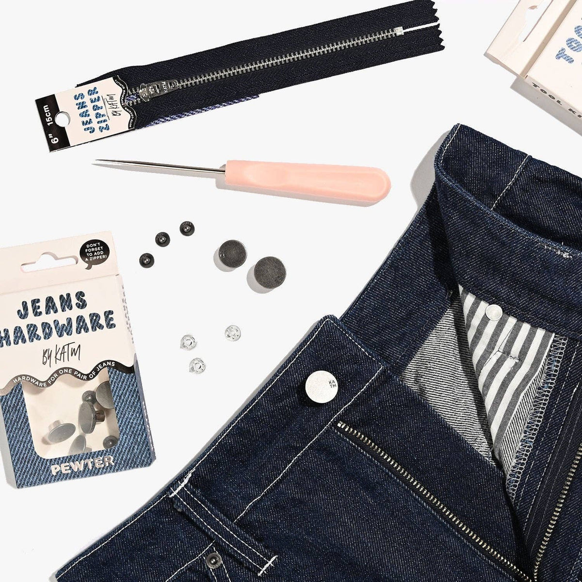 Kylie and The Machine-KATM 7.5" Jeans Zipper - Navy-zipper-gather here online