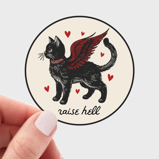 Yarnival-Raise Hell Cat Sticker-sticker-gather here online